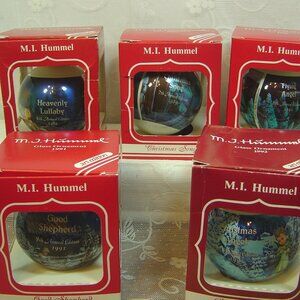 5 Vintage M.I. Hummel glass ball ornaments--1988-1992